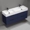 Double Floating Bathroom Vanity, Modern, Blue, 56